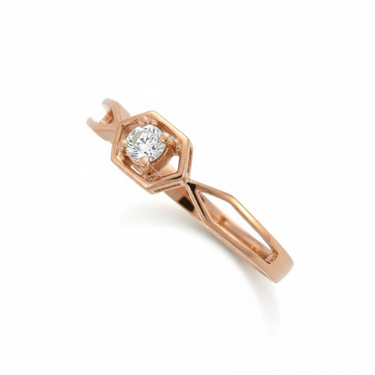 Hexa Grace Solitaire Ring – 18K Rose Gold Rhodium Plated