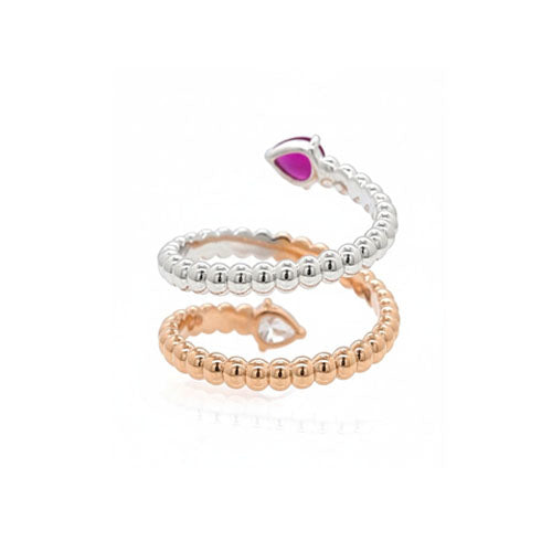 Spiral Dual-Stone Ring:18k rose gold rhodium-plated