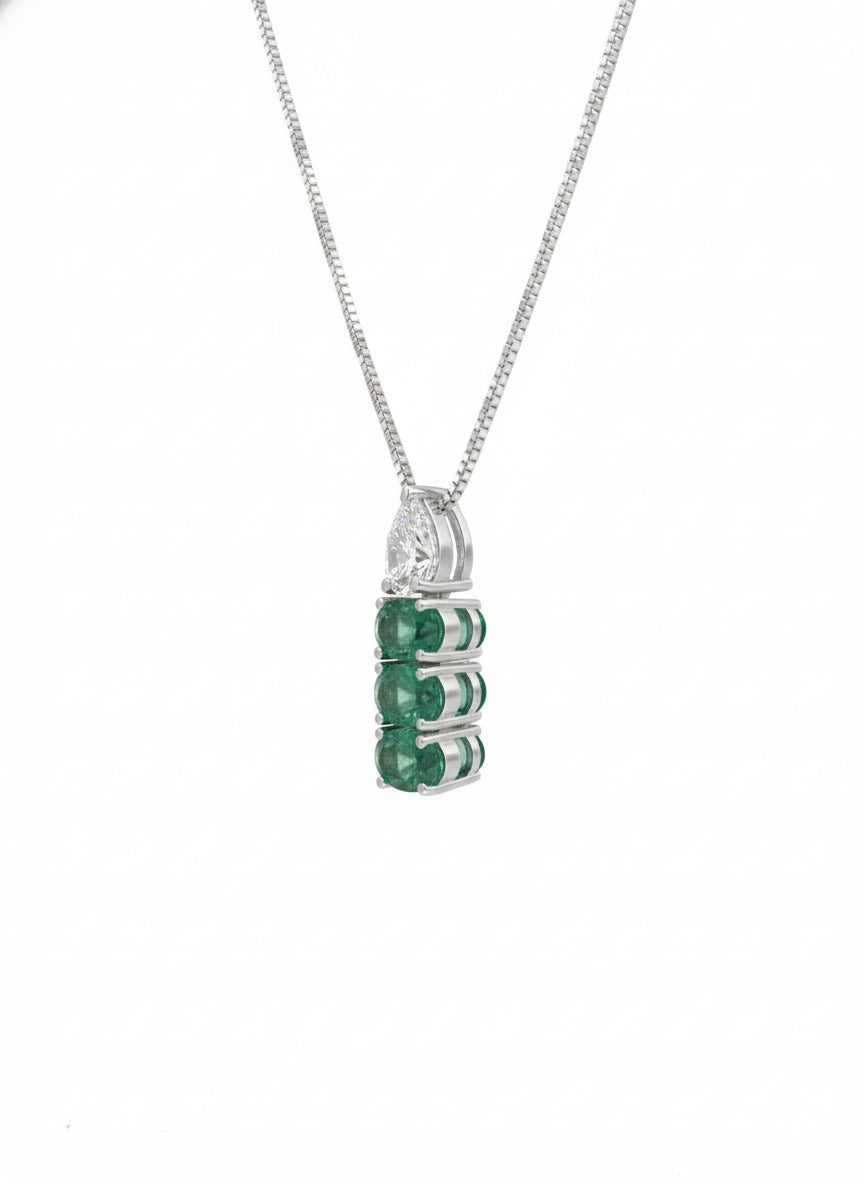 Amira Emerald Drop Pendant Chain – 18K White Gold Rhodium Plated