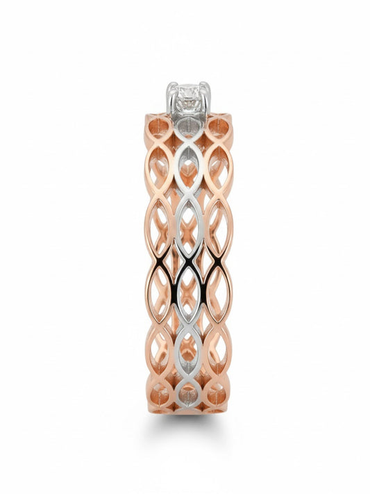 Auric Bloom Lattice Ring – 18K Rose Gold Rhodium Plated