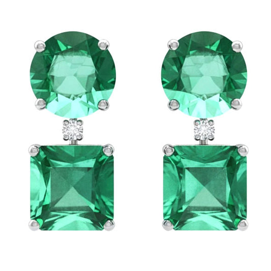 Dual Emerald Geometry Diamond Earrings 18K White Gold Rhodium-Plated