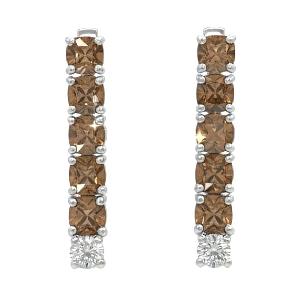 Aureline Mocha Beam Diamond Earrings- 18K White Gold Rhodium-Plated with colorstones