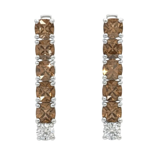 Aureline Mocha Beam Diamond Earrings- 18K White Gold Rhodium-Plated with colorstones