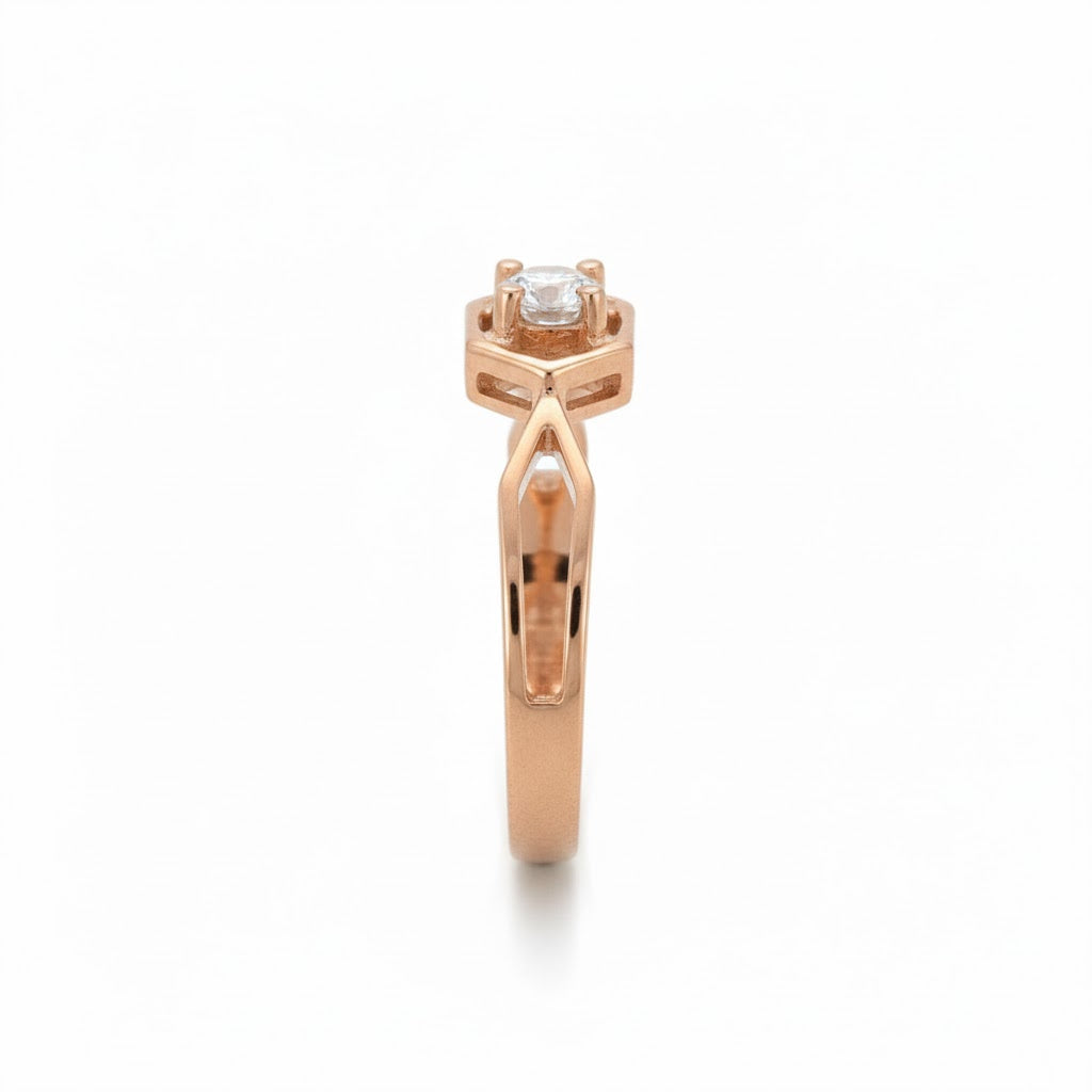 Hexa Grace Solitaire Ring – 18K Rose Gold Rhodium Plated