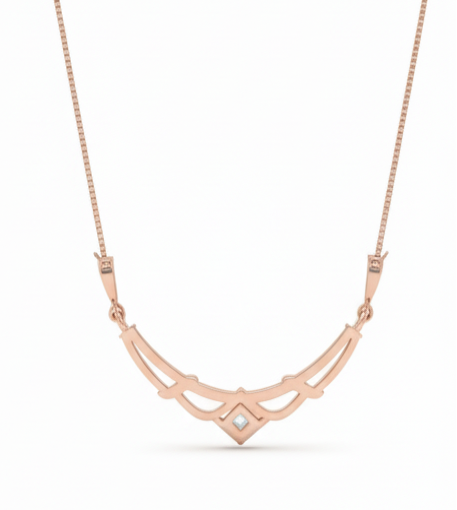 Lattice Glow Solitaire Pendant with Chain - 18K Rose Gold Rhodium Plated