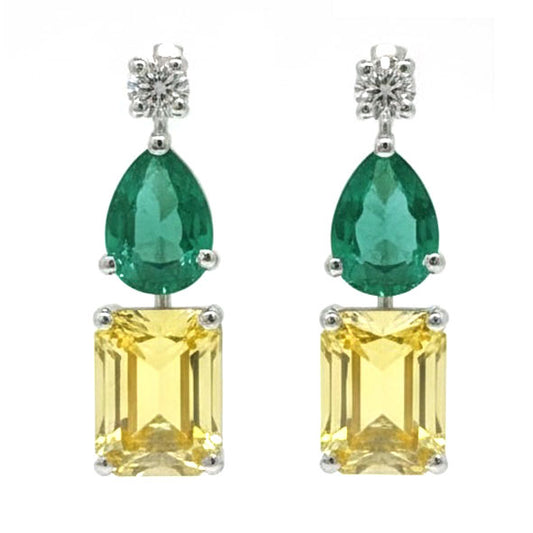 Verde Sol Diamond Earrings in - 18K White Gold Rhodium Plated with Colour Stones