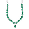 Dewdrop Dangle Emerald and Diamond Necklace -18K White Gold Rhodium Plated