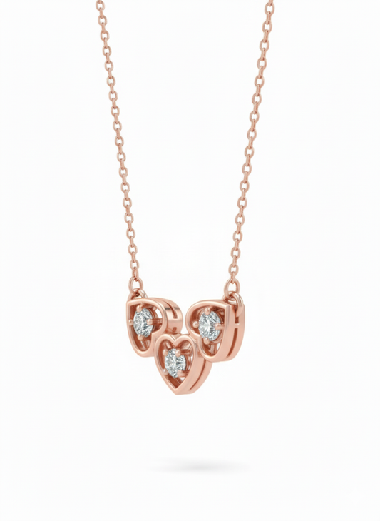 Couture Hearts Pendant with Chain – 18K Rose Gold Rhodium Plated