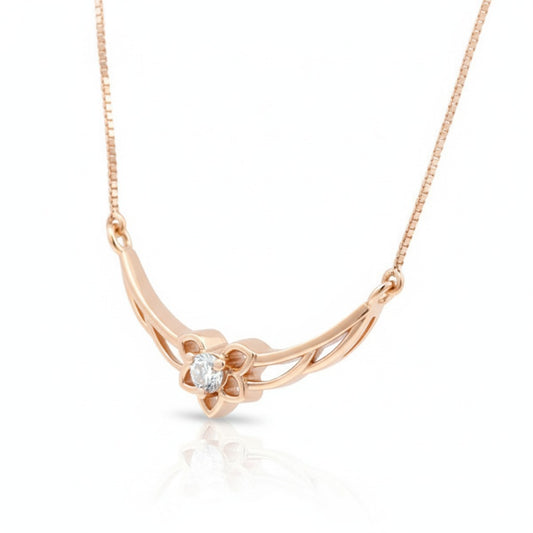 Serene Petal Solitaire Pendant with Chain - 18K Rose Gold Rhodium Plated