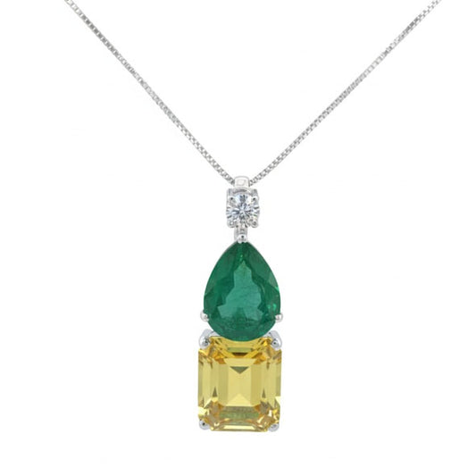 Tricolour Harmony Diamond Pendant with Chain-18K White Gold Rhodium Plated