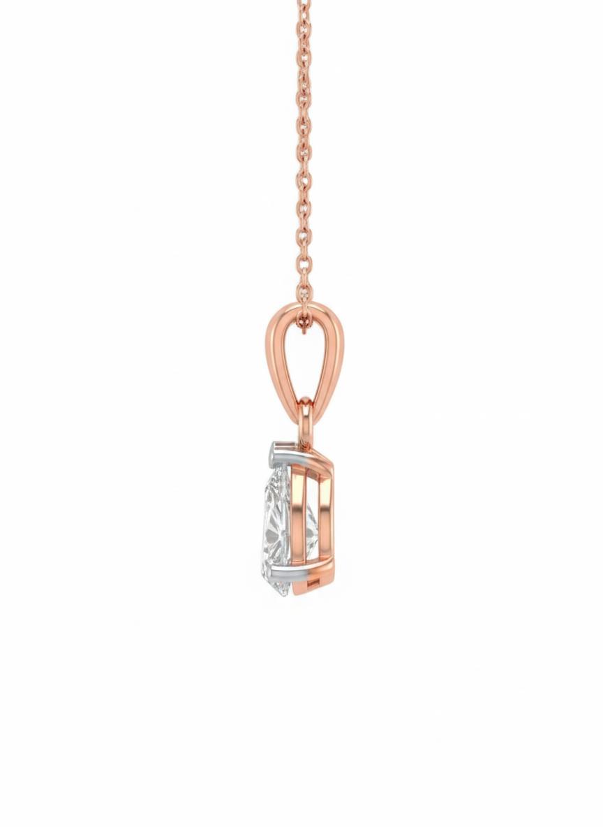 Rose Tear Solitaire Pendant with Chain - 18K Rose Gold Rhodium Plated