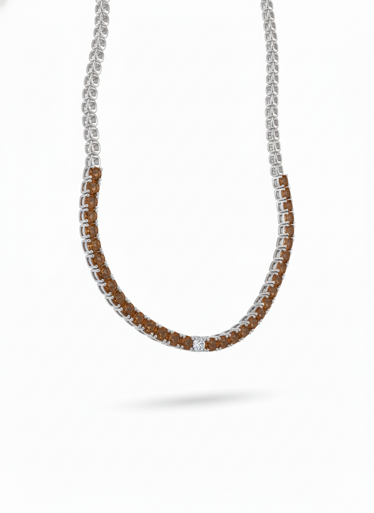 Celest Amber Glow Gradient Diamond Necklace -18K White Gold Rhodium Plated
