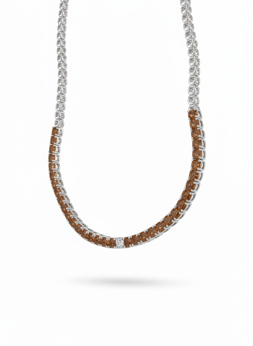 Celest Amber Glow Gradient Diamond Necklace -18K White Gold Rhodium Plated