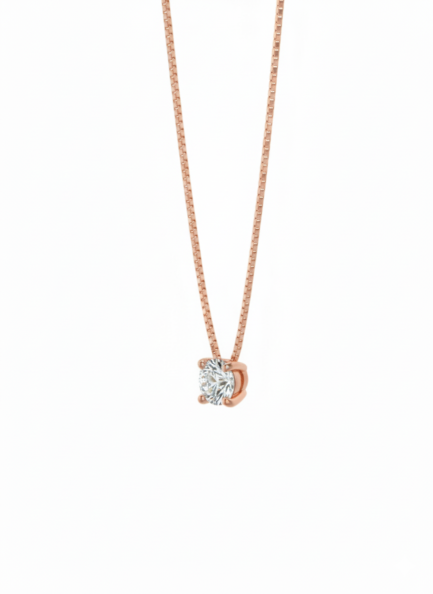 Sleek Circle Solitaire Pendant with Chain – 18K Rose Gold Rhodium Plated