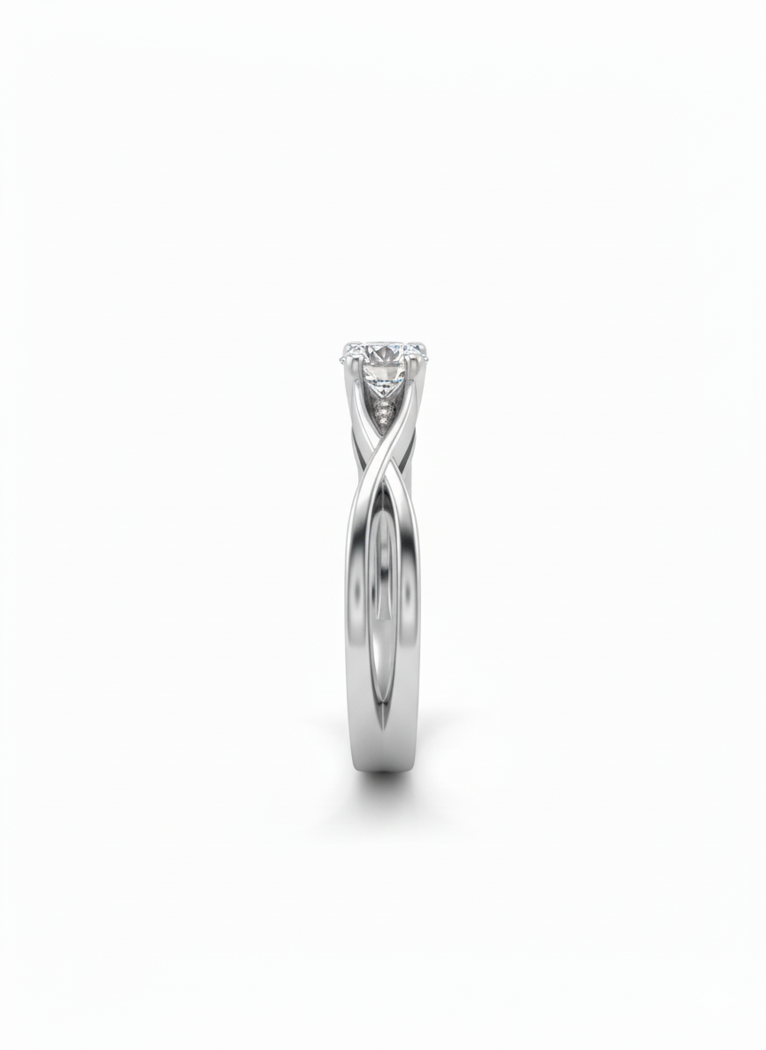 Sculpted Crossband Ring – 18K White Gold Rhodium Plated