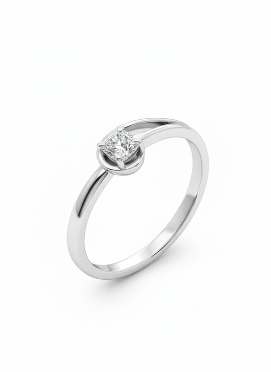 One Curve Sparkle Ring – 18K White Gold Rhodium Plated