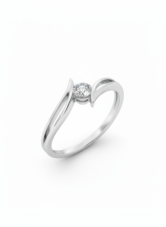 Diamond Embraced by Curves Ring in 18K White Gold Rhodium Plated