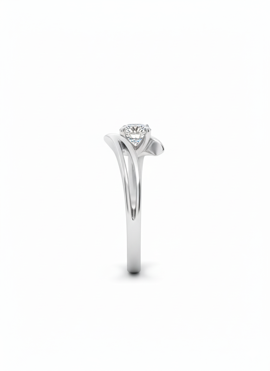 Diamond Embraced by Curves Ring in 18K White Gold Rhodium Plated