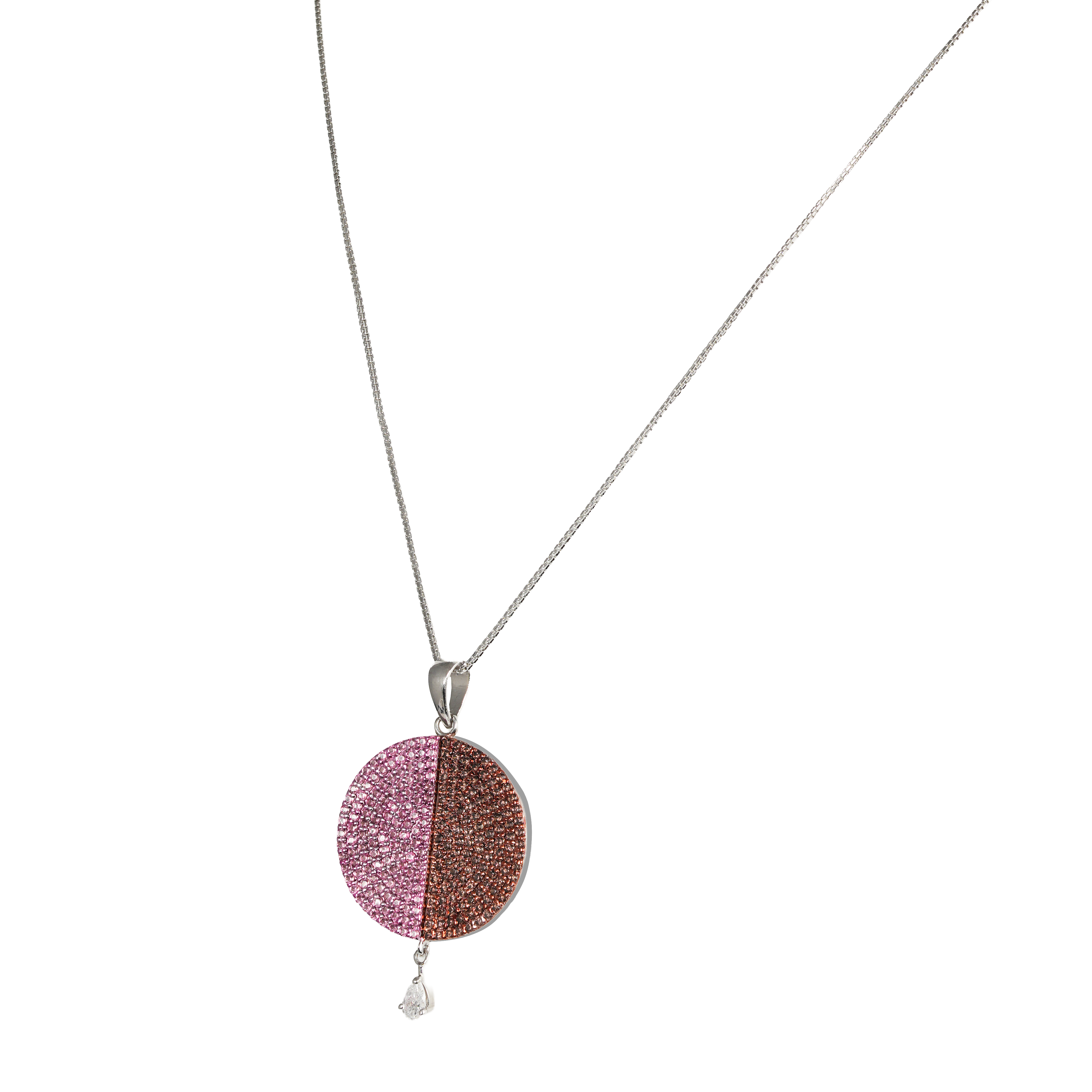 Pink Brown Dual Tone Diamond Circle Necklace