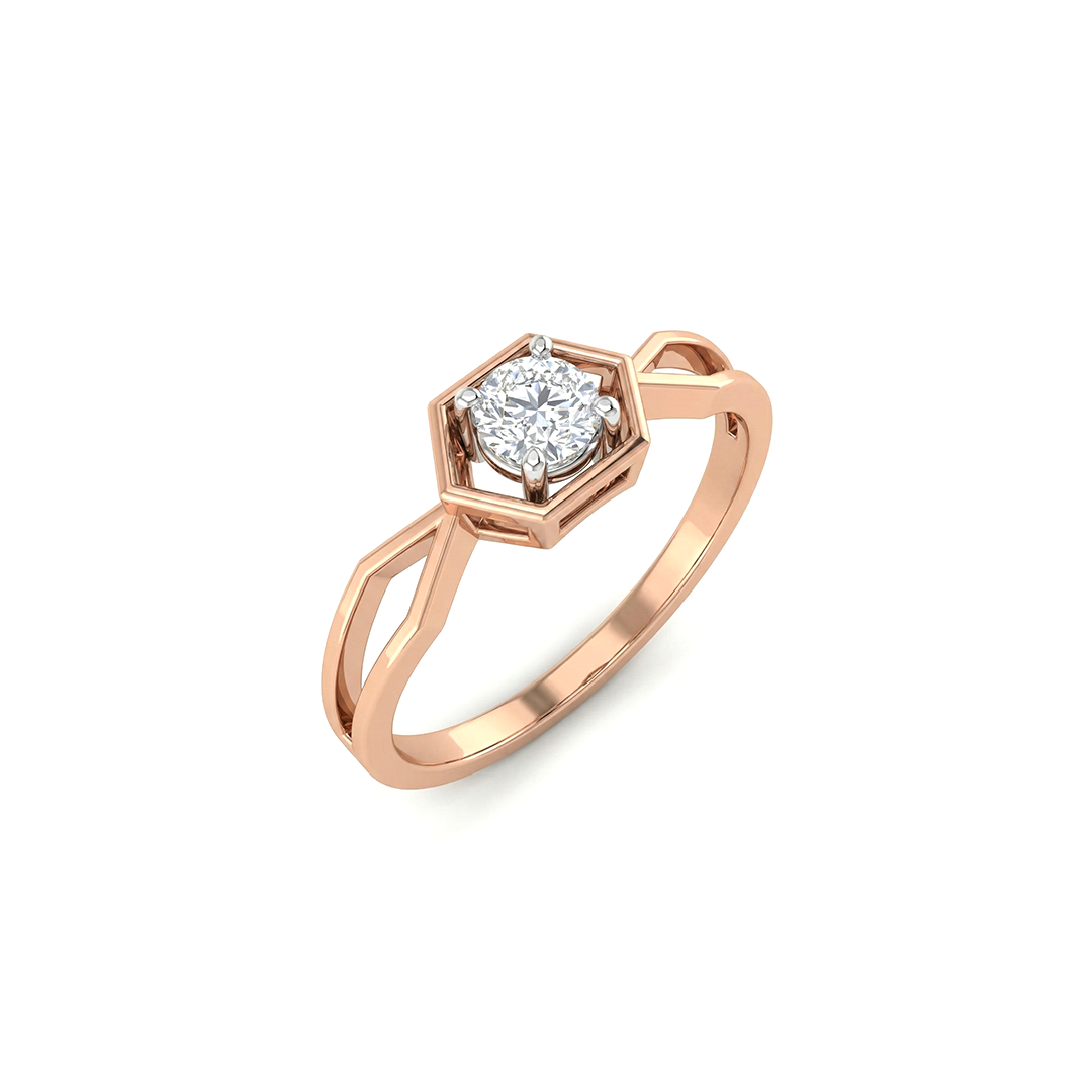Hexagon Frame Solitaire Diamond Ring