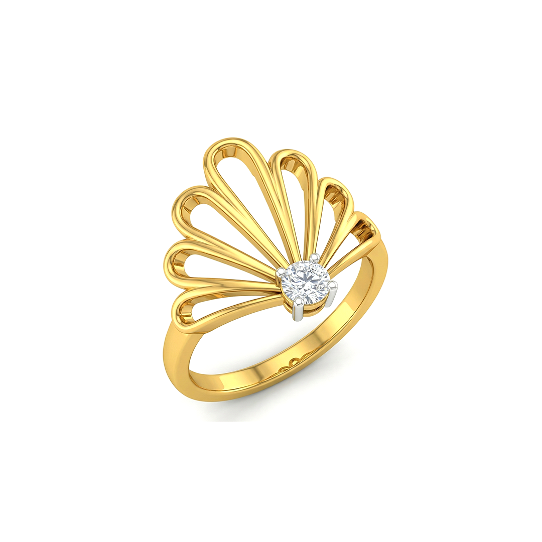 Yellow Gold Shell Lab Diamond Ring