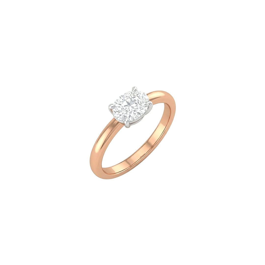 Rose gold ring with a diamond on a white background