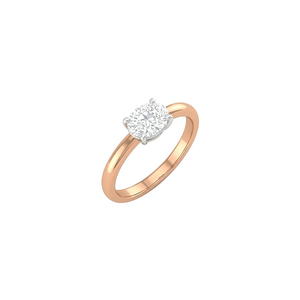 Rose gold ring with a diamond on a white background
