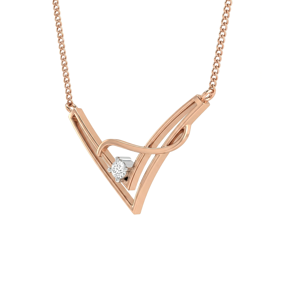Crescent V-Shape Diamond Pendant with Chain