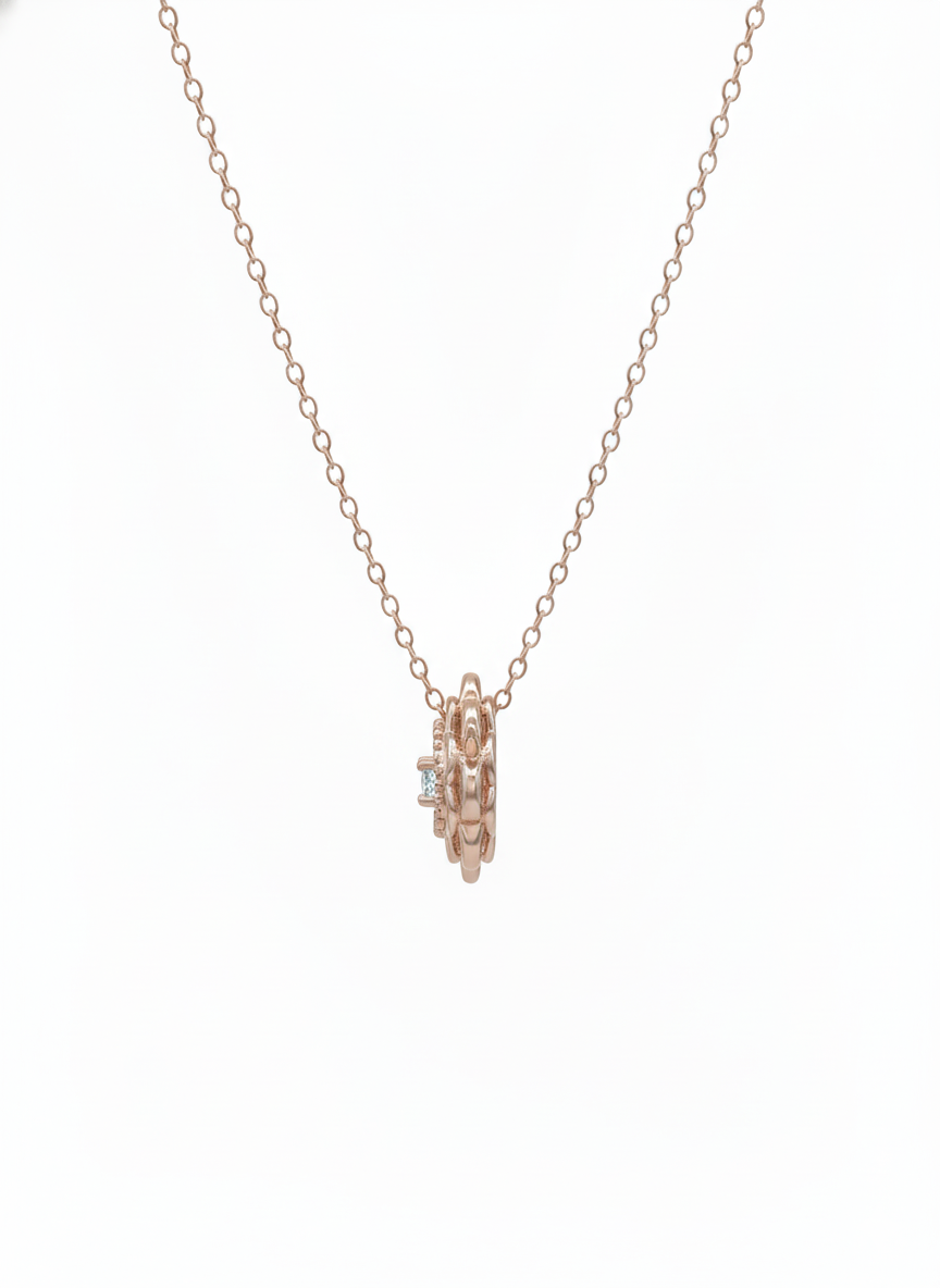 Solara Circle Charm Pendant – 18K Rose Gold Rhodium Plated