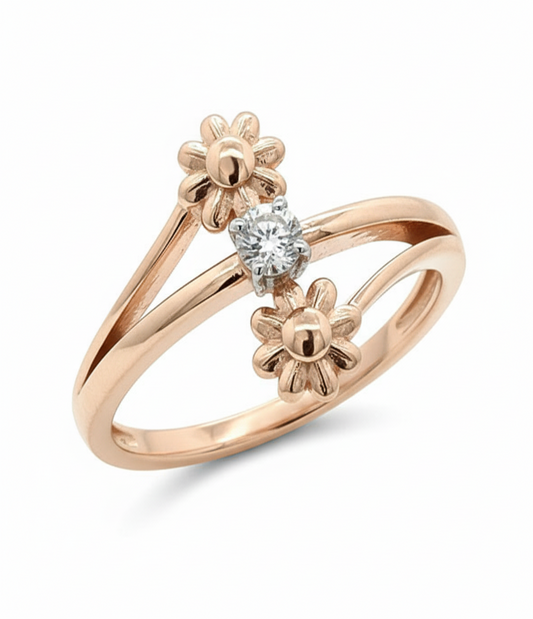 Daisy Duo Bypass Diamond Ring - 18K Rose Gold Rhodium Plated