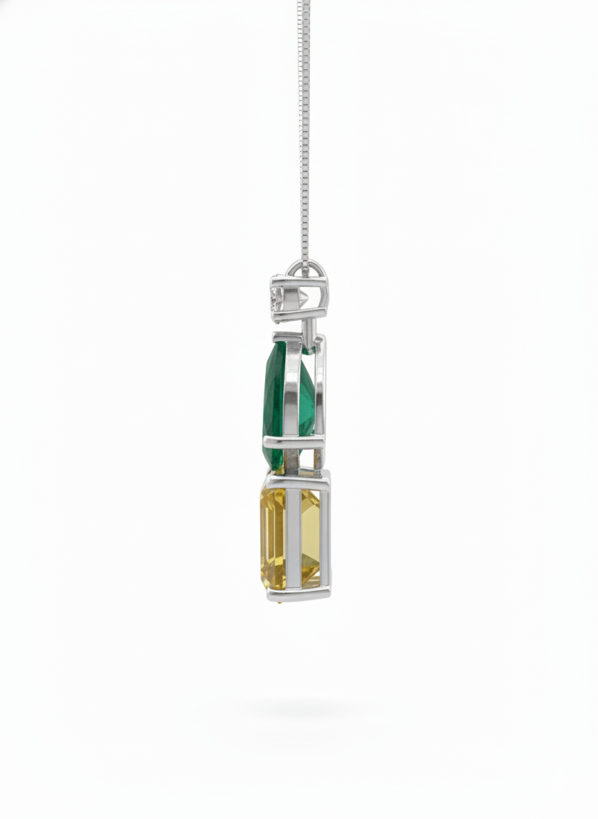 Tricolour Harmony Diamond Pendant with Chain-18K White Gold Rhodium Plated
