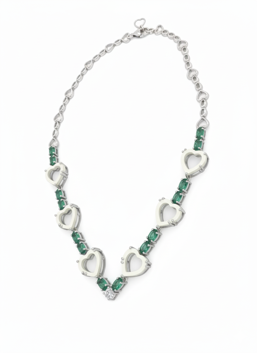 Verdant Heartline Necklace – 18K White Gold Rhodium Plated