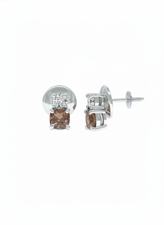 Mocha Radiance Studs – 18K White Gold Rhodium Plated