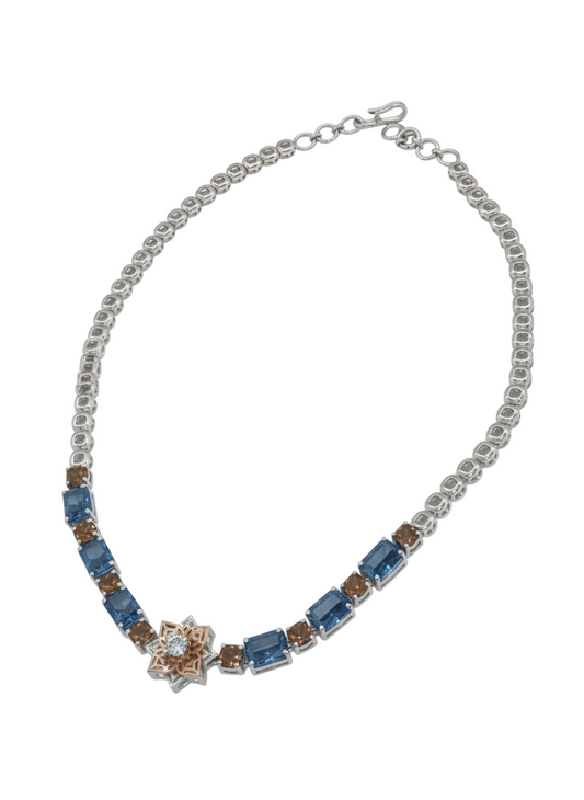 Azure Bloom Stone Necklace – 18K White Gold Rhodium Plated