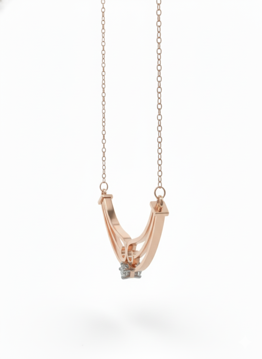 Lyra Arc Grace Pendant Chain– 18K Rose Gold Rhodium Plated