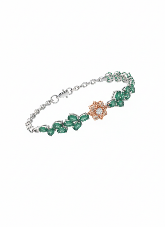 Flora Mesh Stone Bracelet– 18K White Gold Rhodium Plated