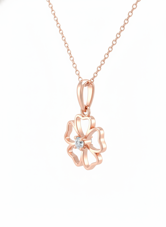 Floral Luck Bloom Pendant – 18K Rose Gold Rhodium Plated