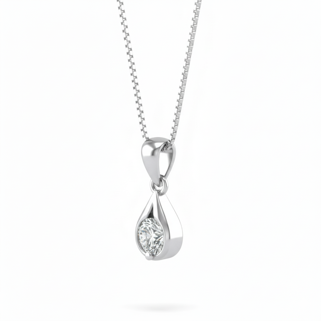Tear of Joy Pendant with Chain – 18K White Gold Rhodium Plated