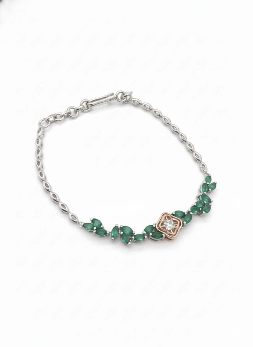 Seraphine Verde Charm Bracelet – 18K White Gold Rhodium Plated