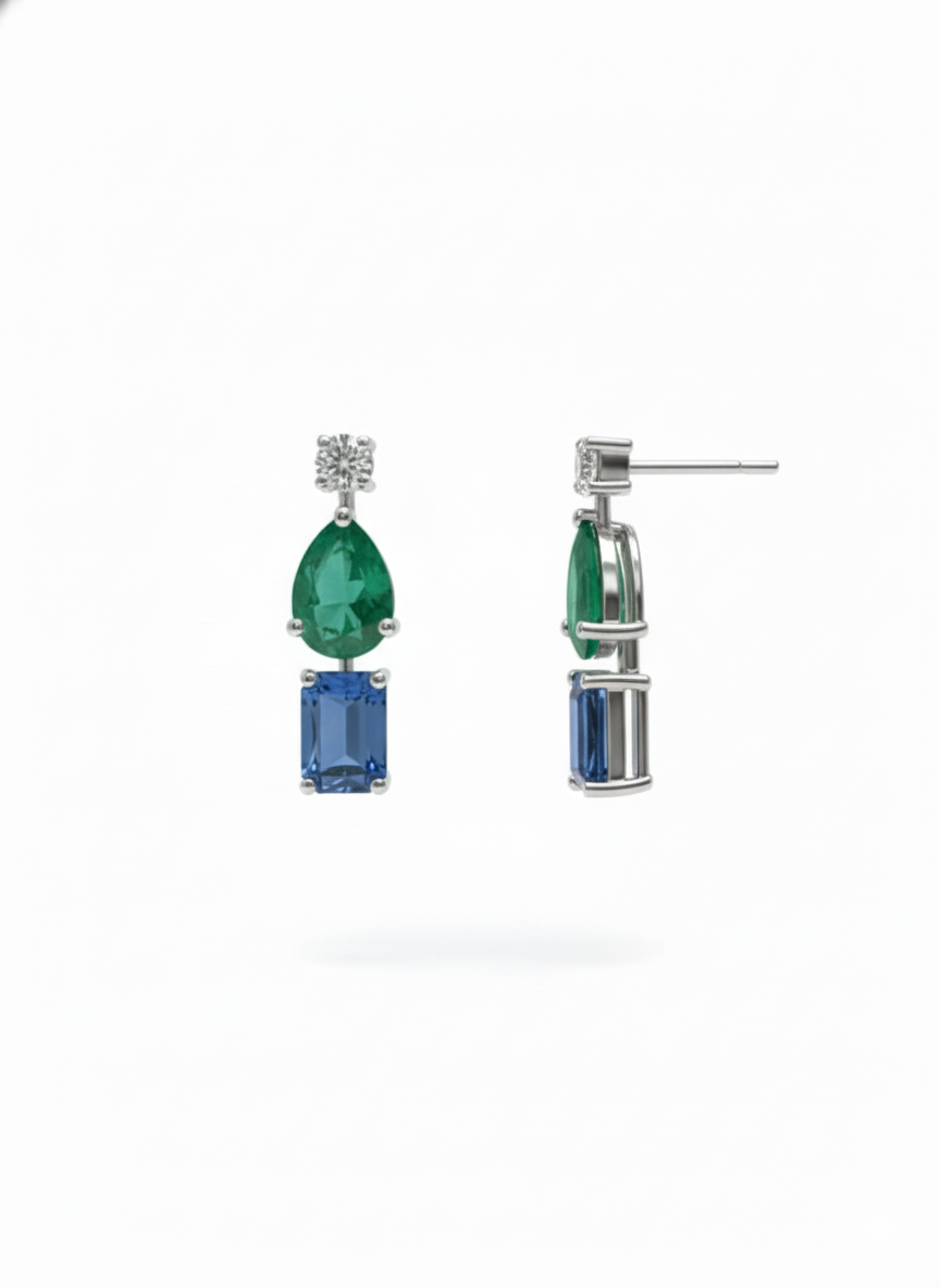 Elara Trinity Bloom Diamond Earrings in 18K White Gold Rhodium-Plated Finish