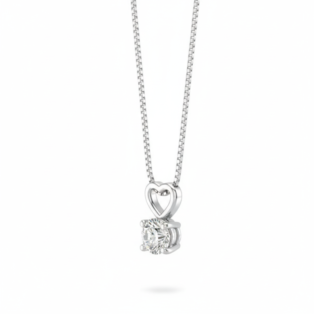 Classic Heart Glow Pendant with Chain – 18K White Gold Rhodium Plated