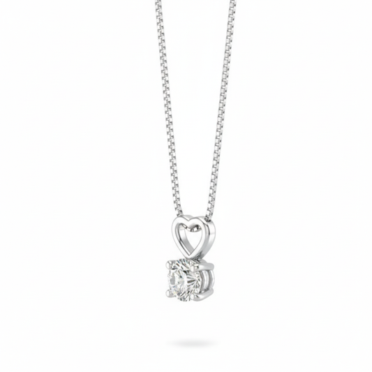 Classic Heart Glow Pendant with Chain – 18K White Gold Rhodium Plated