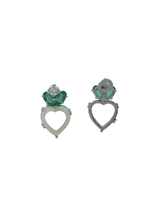Lustre Heart Stone Earrings – 18K White Gold Rhodium Plated