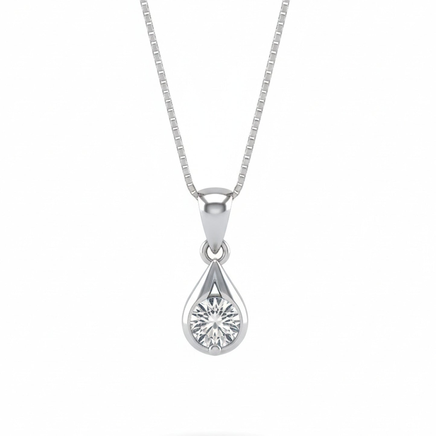 Tear of Joy Pendant with Chain – 18K White Gold Rhodium Plated