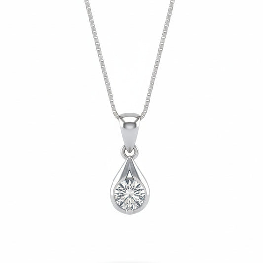 Tear of Joy Pendant with Chain – 18K White Gold Rhodium Plated