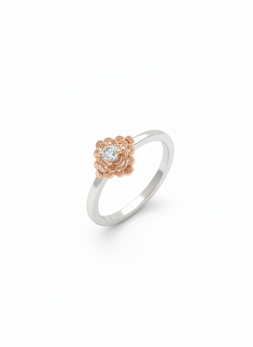 Celestia Lotus Glow – Dual-Tone Bloom Diamond Ring in 18k Rose & White Gold