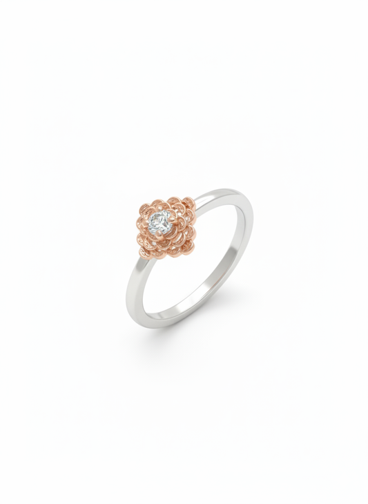 Celestia Lotus Glow – Dual-Tone Bloom Diamond Ring in 18k Rose & White Gold