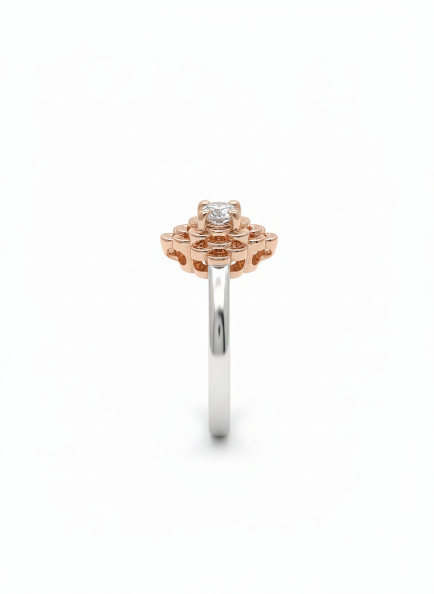 Celestia Lotus Glow – Dual-Tone Bloom Diamond Ring in 18k Rose & White Gold