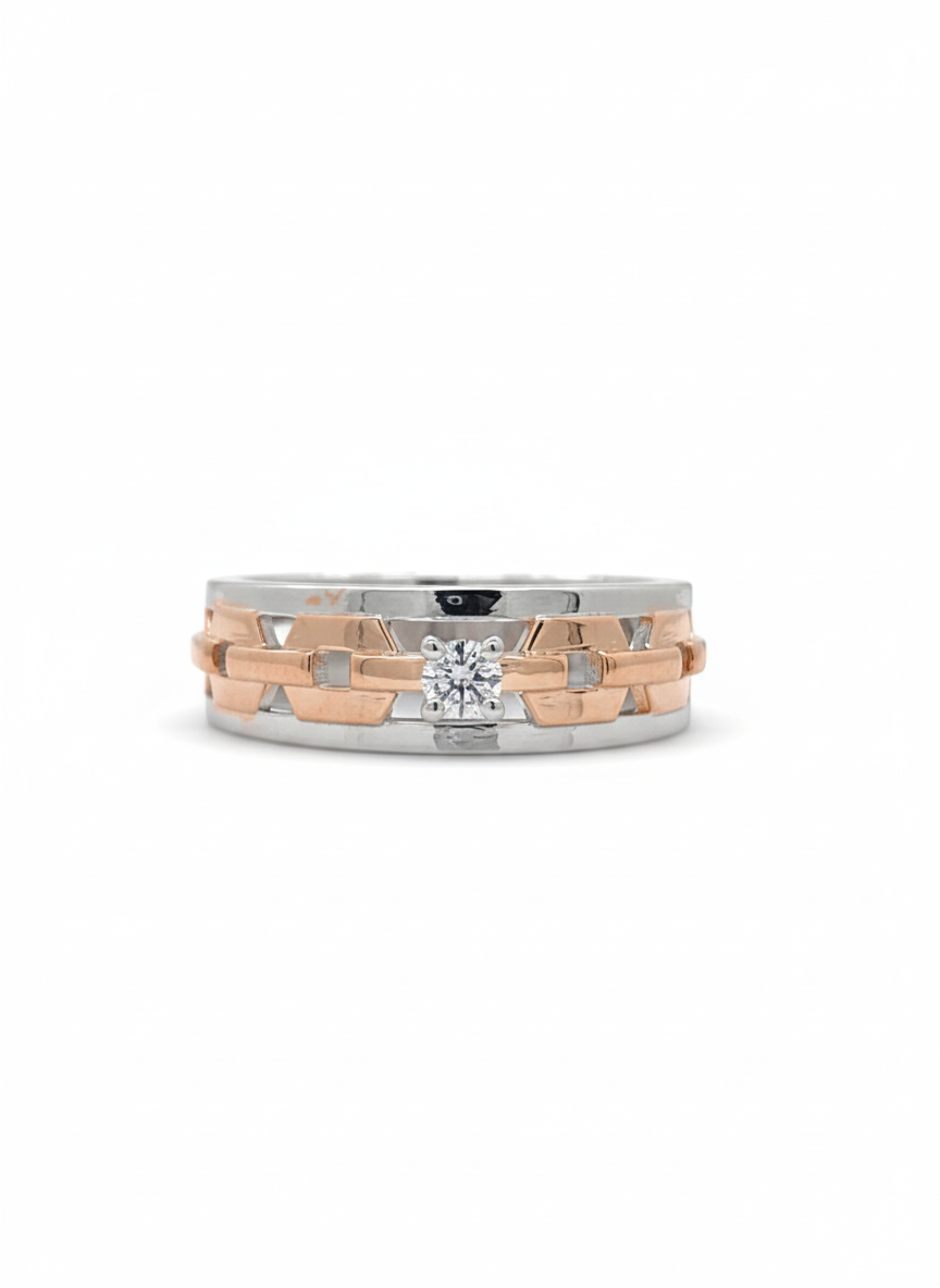The Nexus Link Lab Diamond Ring, Crafted in 18k Rose Gold & Rhodium Plated Design