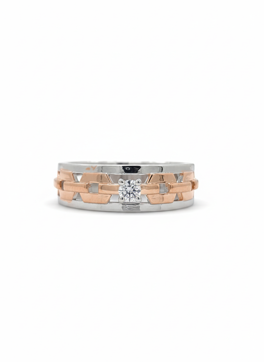 The Nexus Link Lab Diamond Ring, Crafted in 18k Rose Gold & Rhodium Plated Design